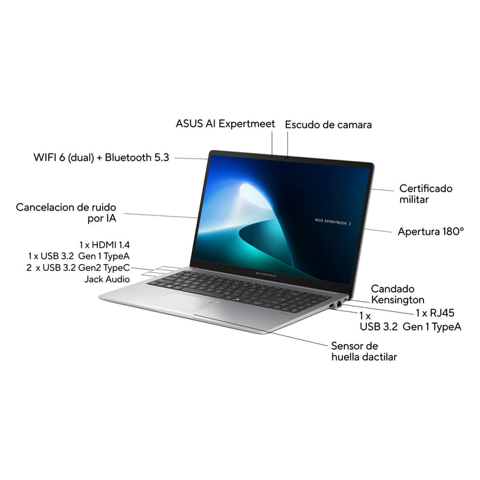 EAN 4711387832479 - ASUS ExpertBook P1 P1503CVA-S70402 Intel® Core™ i3 39,6 cm (15.6") DDR5-SDRAM Wi-Fi 6 (802.11ax) imagen 3