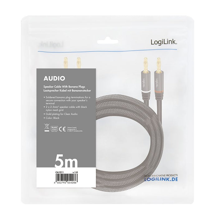 EAN 4052792054286 - LogiLink CA1211 cable de audio 5 m 2 conectores banana Negro imagen 4