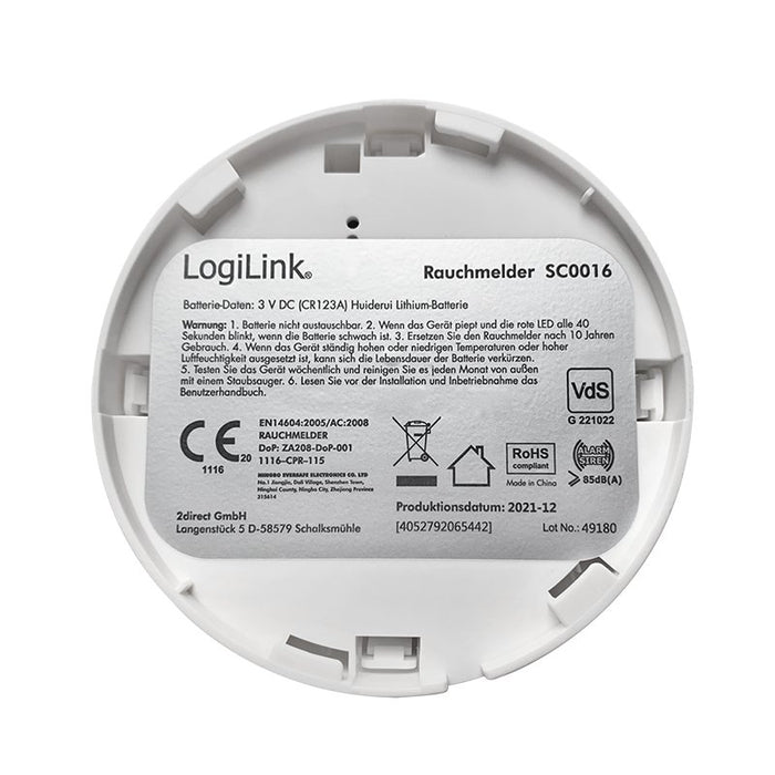 EAN 4052792065442 - LogiLink SC0016 detector de humo Detector fotoeléctrico de reflexión Inalámbrico imagen 7