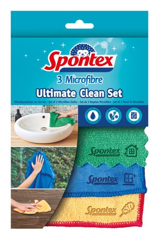 EAN 3384120015142 - Spontex 3384120015142 trapo para limpiar Microfibra Azul, Verde, Amarillo 3 pieza(s) imagen 1