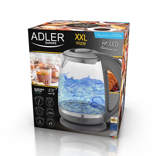 EAN 5902934834230 - Adler AD 1286 tetera eléctrica 2 L 2200 W Gris, Transparente imagen 6