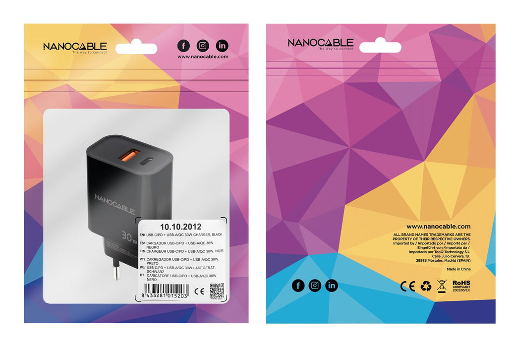 EAN 8433281015203 - Nanocable 10.10.2012 cargador de dispositivo móvil Universal Corriente alterna Carga rápida Interior imagen 3