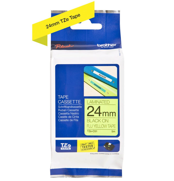 EAN 4977766692496 - Brother TZE-C51 cinta para impresora de etiquetas Negro sobre amarillo fluorescente imagen 3