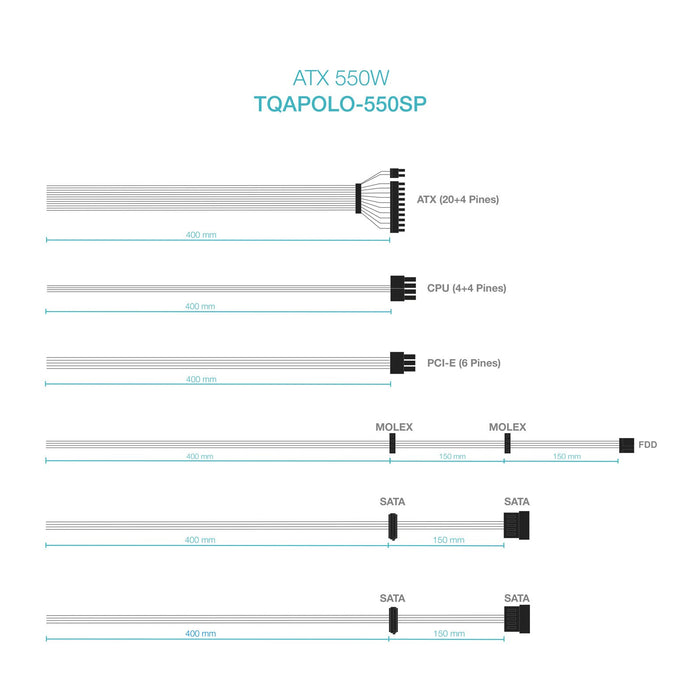 EAN 8433281010277 - TooQ TQAPOLO-550SP unidad de fuente de alimentación 550 W 20+4 pin ATX ATX Plata imagen 6
