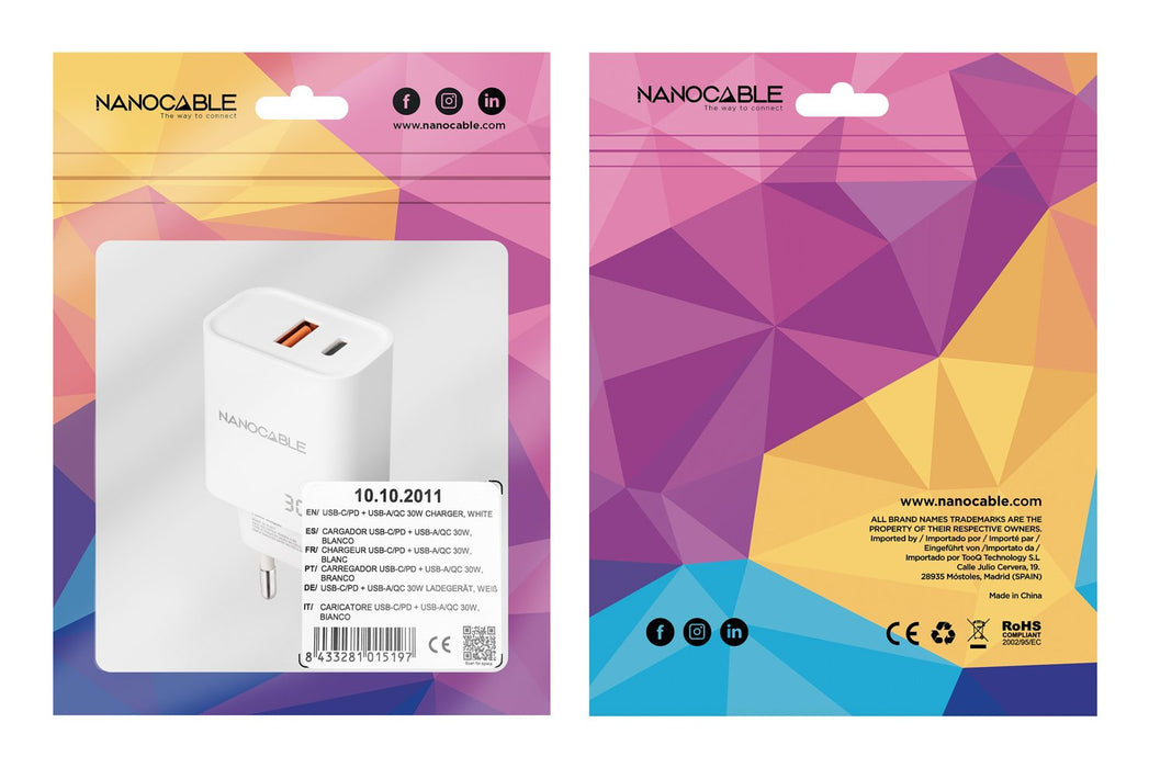 EAN 8433281015197 - Nanocable 10.10.2011 cargador de dispositivo móvil Universal Corriente alterna Carga rápida Interior imagen 3