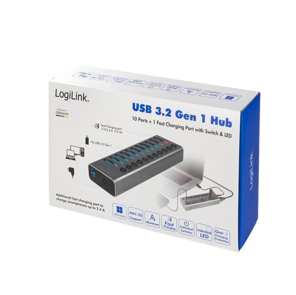 EAN 4052792065527 - LogiLink UA0388 hub de interfaz USB 3.2 Gen 1 (3.1 Gen 1) Type-B 5000 Mbit/s Gris imagen 9