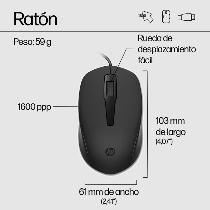 EAN 0195122875527 - HP 150 Wired Mouse and Keyboard Combination teclado Ratón incluido USB Negro imagen 3