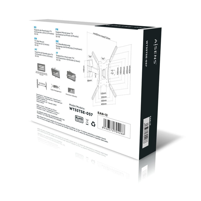 EAN 8436574704266 - AISENS WT55TSE-057 soporte para monitor 139,7 cm (55") Pared imagen 8