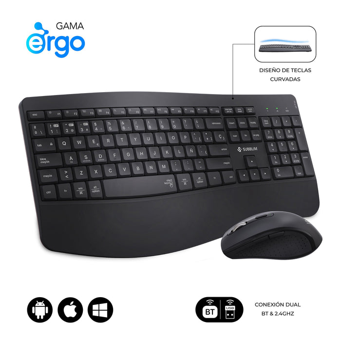 EAN 8436586743444 - SUBBLIM SUBKBC-DCOPW2 teclado Ratón incluido Hogar / Oficina RF Wireless + Bluetooth QWERTY Español Negro imagen 1