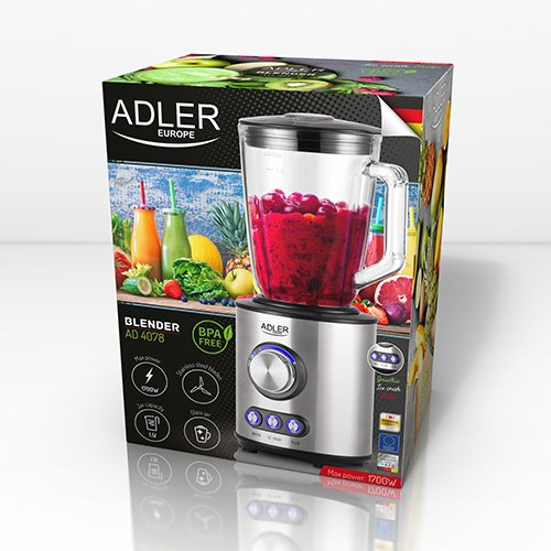 EAN 5902934835763 - Adler AD 4078 licuadora Batidora de vaso 1700 W Negro, Acero inoxidable, Transparente imagen 8
