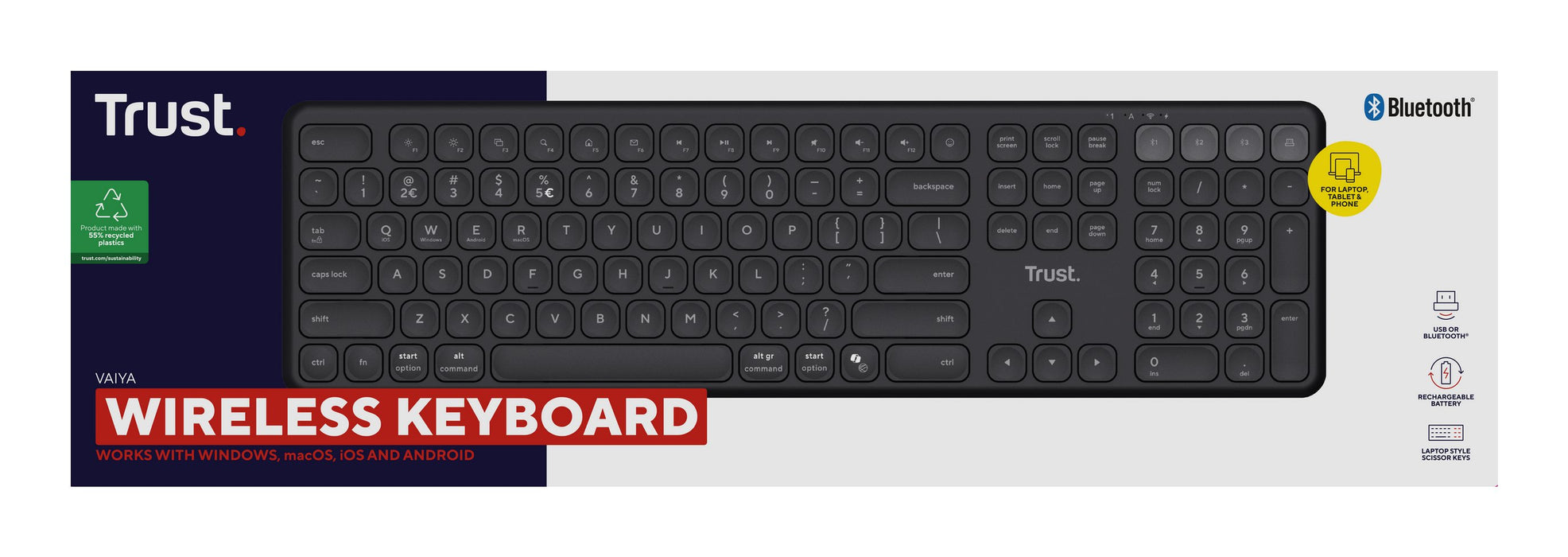 EAN 8713439255119 - Trust Vaiya teclado Universal USB + RF Wireless + Bluetooth Inglés de EE. UU. Negro imagen 7