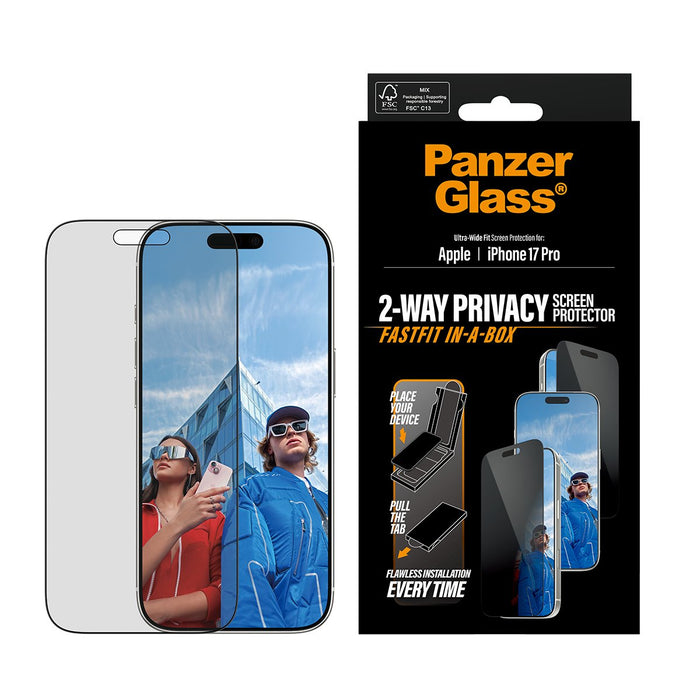 EAN 5715685030536 - PanzerGlass ® Privacy Screen Protector w. Black Frame iPhone 17 Pro | Ultra-Wide Fit w. Fastfit in-a-box  imagen 2