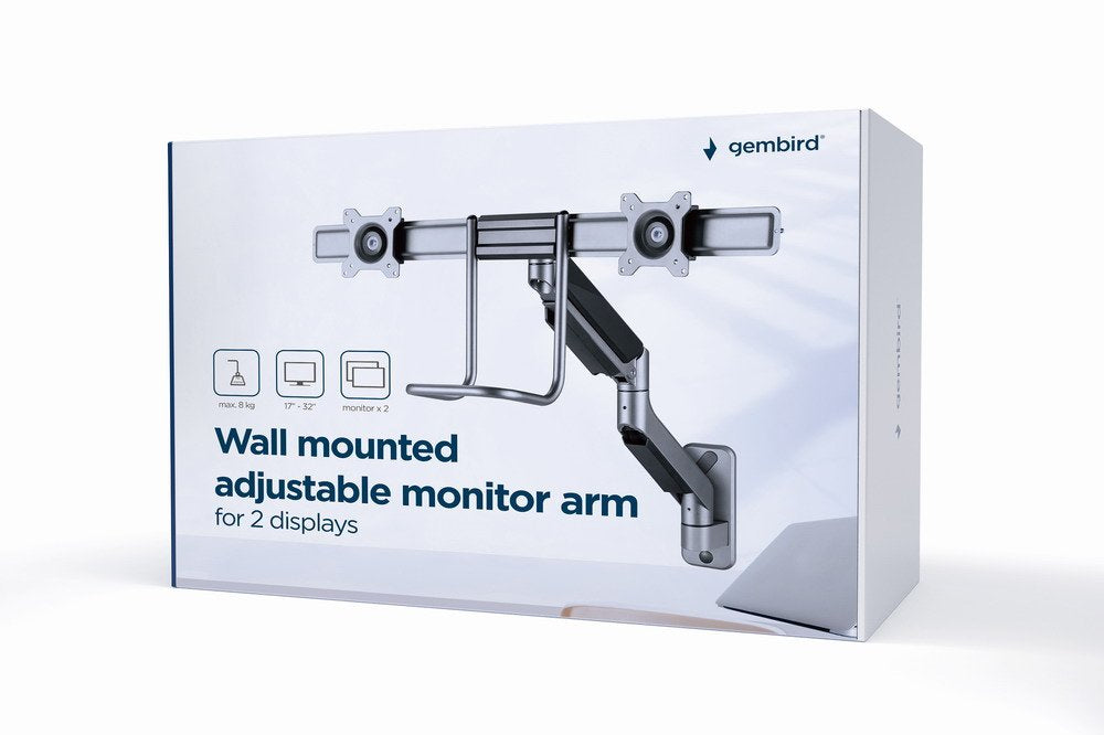 EAN 8716309127660 - Gembird Laikiklis Adjustable wall 2-display mounting arm 17-32inch iki 8kg imagen 13