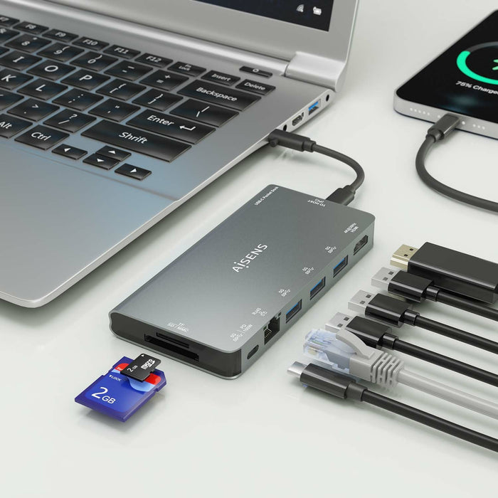 EAN 8436574709773 - AISENS ASUC-8P015-GR base para portátil y replicador de puertos Alámbrico USB 3.2 Gen 1 (3.1 Gen 1) Type- imagen 5