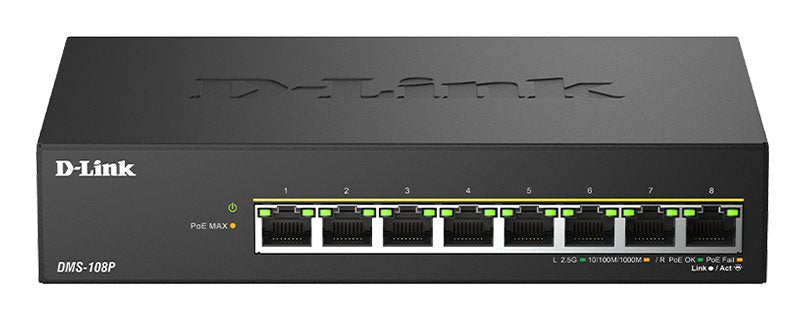 EAN 790069476839 - D-Link DMS-108P/E switch No administrado 2.5G Ethernet (100/1000/2500) Energía sobre Ethernet (PoE) Negro imagen 1