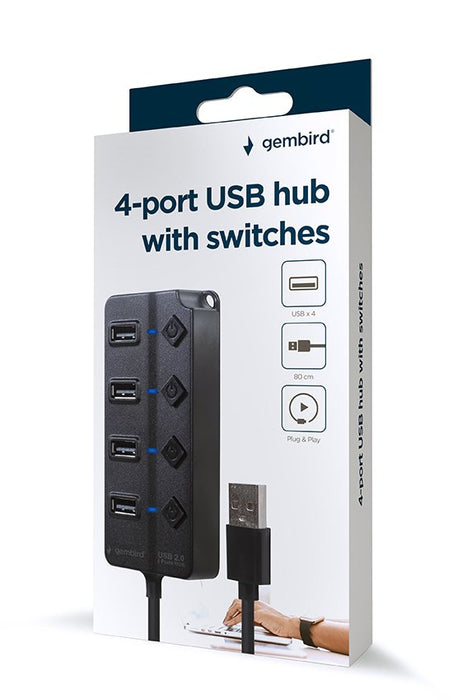 EAN 8716309124683 - Gembird USB 2.0 powered 4-port hub with switches black USB 2.0 Type-A Negro imagen 5