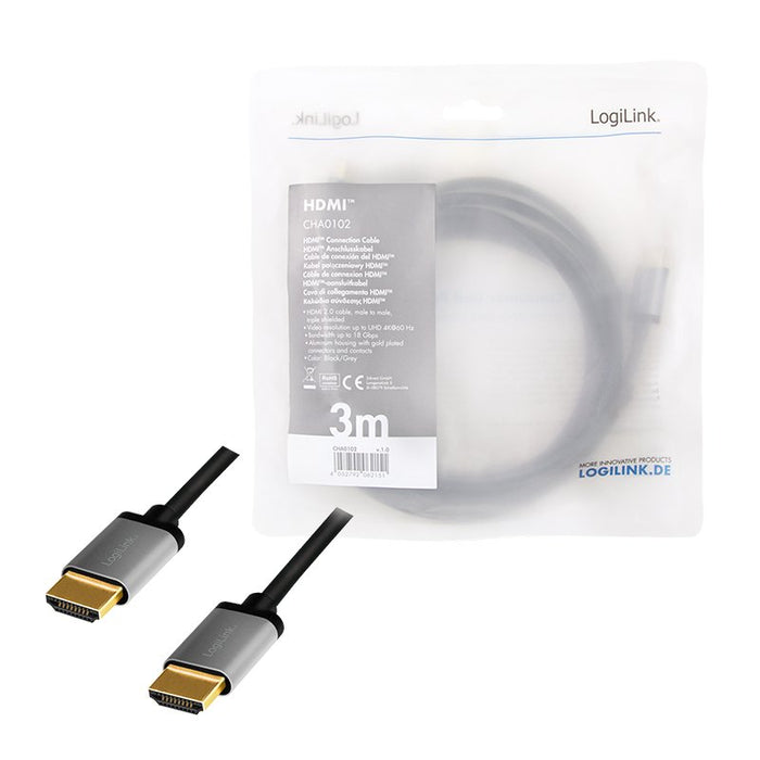 EAN 4052792062151 - LogiLink CHA0102 cable HDMI 3 m HDMI tipo A (Estándar) Negro, Gris imagen 4