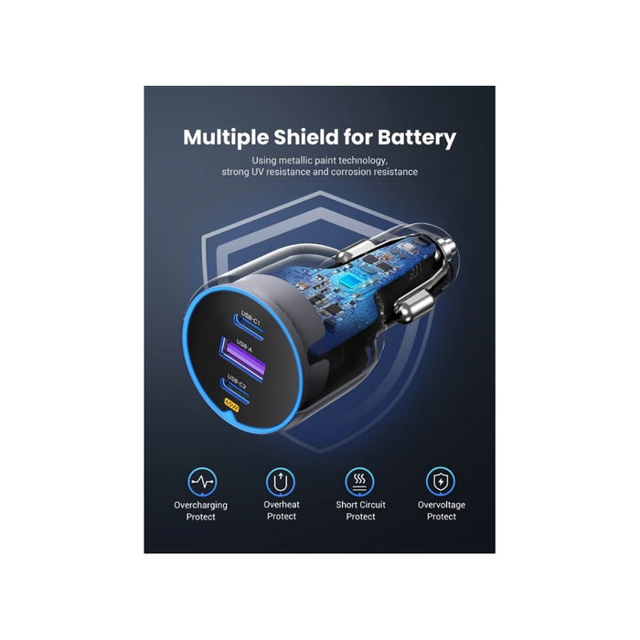 EAN 6941876230242 - Ugreen 75W 3-Port Fast Car Charg gray Ordenador portátil, Teléfono móvil, Reloj inteligente, Tableta, Tel imagen 5