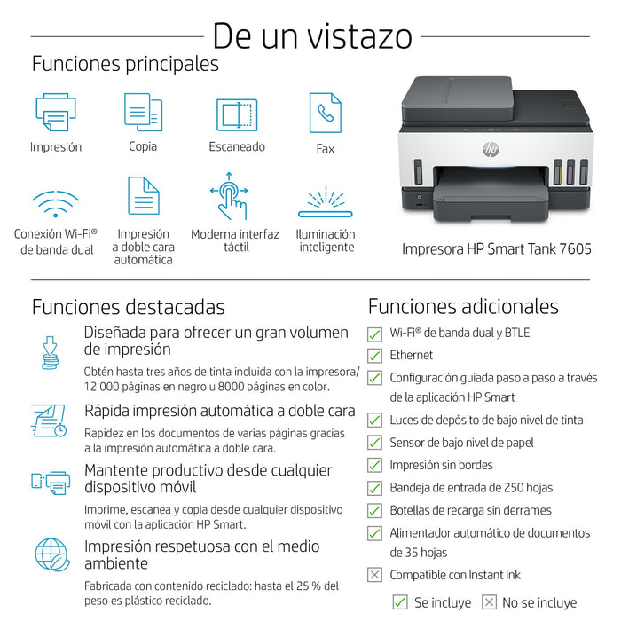 EAN 0195908302643 - HP Smart Tank 7605 All-in-One Printer Inyección de tinta térmica A4 4800 x 1200 DPI 15 ppm Wifi imagen 5