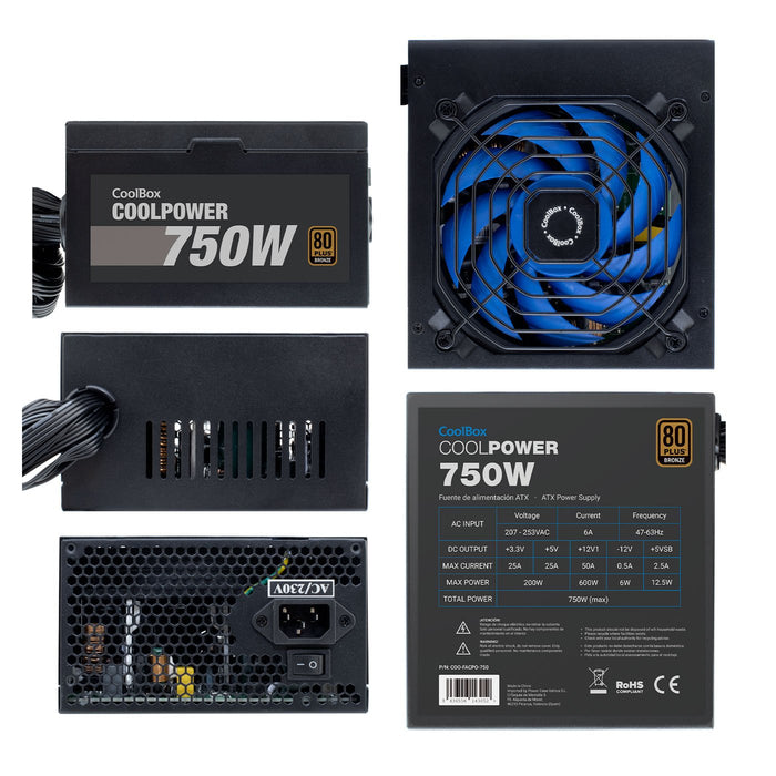 EAN 8436556143052 - CoolBox CoolPower 750W unidad de fuente de alimentación 20+4 pin ATX ATX Negro imagen 3