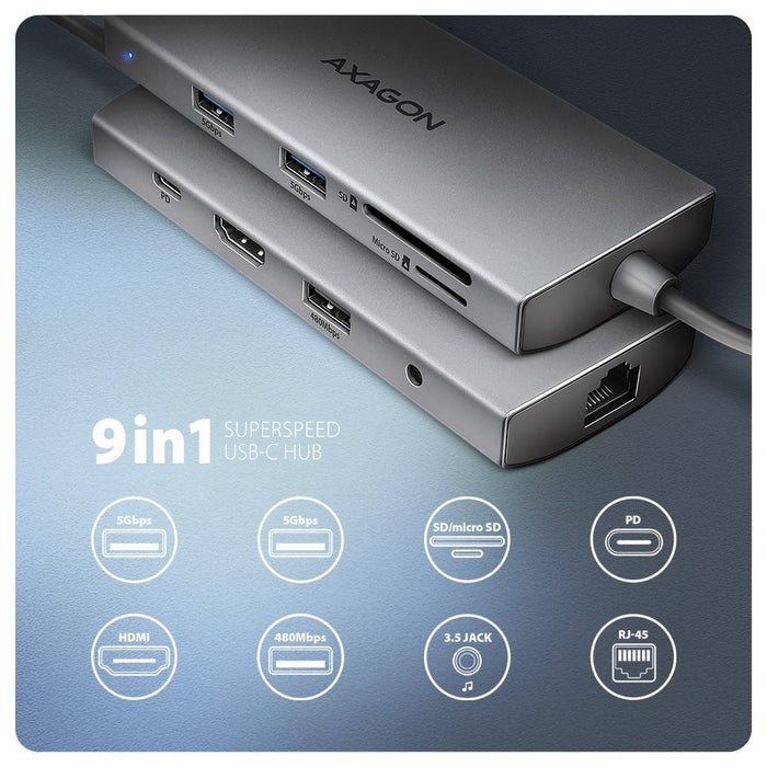 EAN 8595247907523 - Axagon HMC-8HLSA base para portátil y replicador de puertos Alámbrico USB 3.2 Gen 1 (3.1 Gen 1) Type-C Gr imagen 2