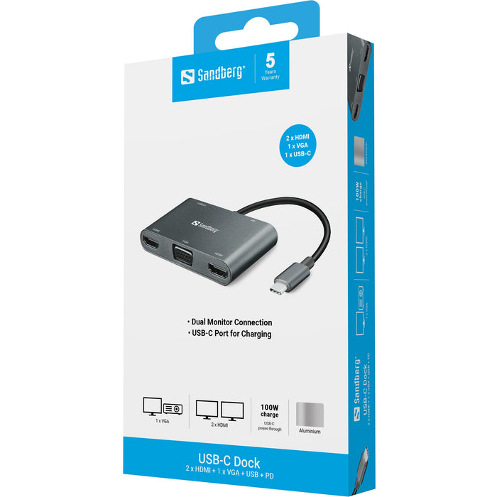 EAN 5705730136351 - Sandberg 136-35 base para portátil y replicador de puertos Alámbrico USB 3.2 Gen 1 (3.1 Gen 1) Type-C Gri imagen 3