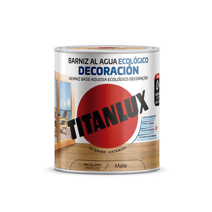 Barniz Al Agua Ecológico Decoración Mate Incoloro 0,250l Titanlux M22100014