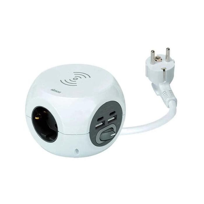 Base Múltiple Combiball Carga Inalámbrica + 3 Tomas (2pt+T) + 2 Usb A + 2 Usb C. Blanca