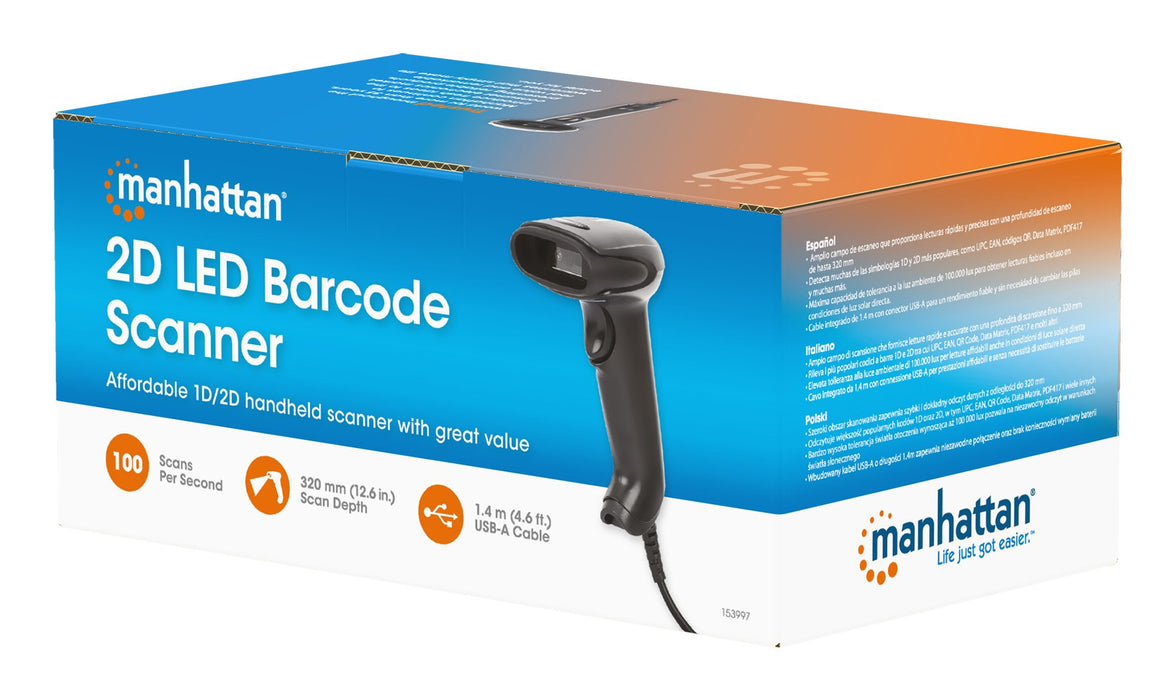 EAN 0766623153997 - Manhattan 153997 lector de código de barras Lector de códigos de barras portátil 1D/2D LED Negro imagen 9