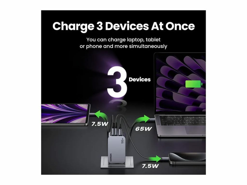 EAN 6941876228744 - Ugreen Nexode Pro EU 3-Port GaN PD Fast Charger With USB-C Cable Universal Negro, Gris Corriente alterna  imagen 5