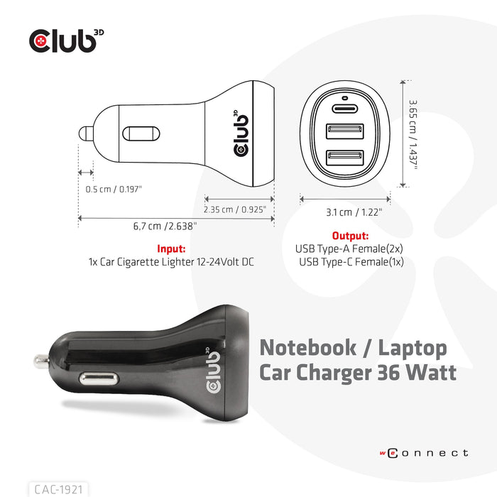 EAN 8719214472788 - CLUB3D USB KFZ-Ladegerät 1xUSB C 2xUSB A 36W 12/24V retail imagen 3