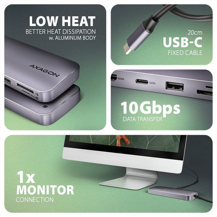 EAN 8595247907462 - Axagon HMC-6GM2 USB 10Gbps hub USB-A USB-C HDMI M.2 SD/mSD PD 100W USB-C Alámbrico USB 3.2 Gen 2 (3.1 Gen imagen 5