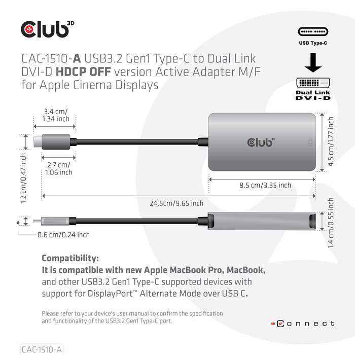 EAN 8719214471651 - CLUB3D CAC-1510-A adaptador de cable de vídeo 0,25 m USB Tipo C DVI Gris imagen 6