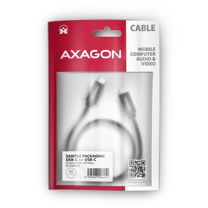 EAN 8595247907394 - Axagon BUCM2-CM10AB Ladekabel, USB-C zu USB-C 2.0, 1 m, PD 240 W 5 A, ALU - Schwarz - 1 Meter langes USB- imagen 8