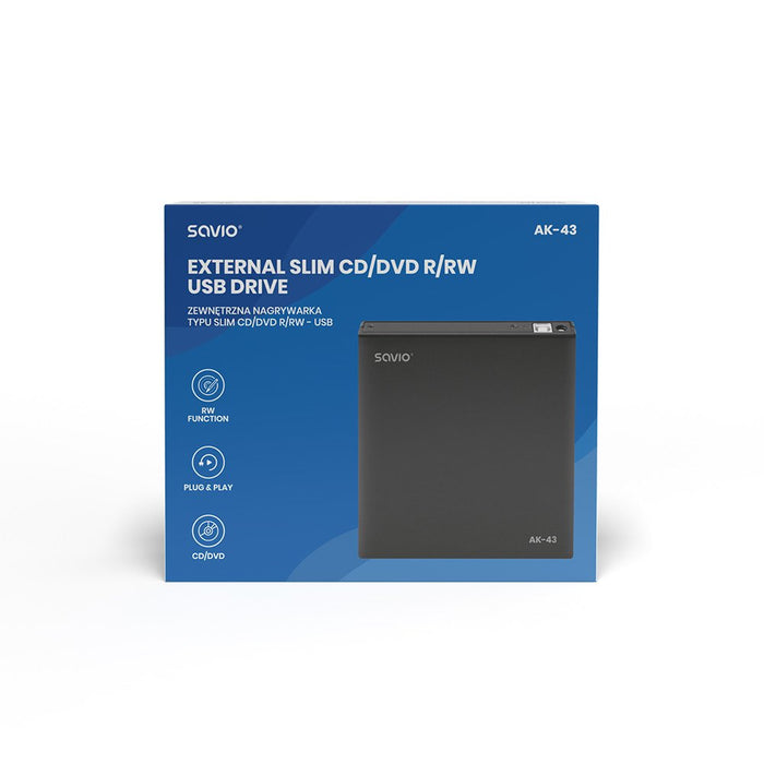 EAN 5901986045991 - Savio AK-43 optical disc External Slim drive DVD±R/RW CD±R/RW Black unidad de disco óptico DVD±RW Negro imagen 2