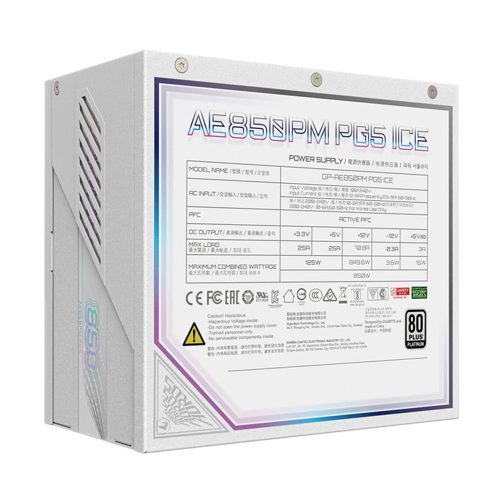 EAN 4719331554392 - GIGABYTE AORUS ELITE P850W ICE unidad de fuente de alimentación 850 W 20+4 pin ATX Blanco imagen 3