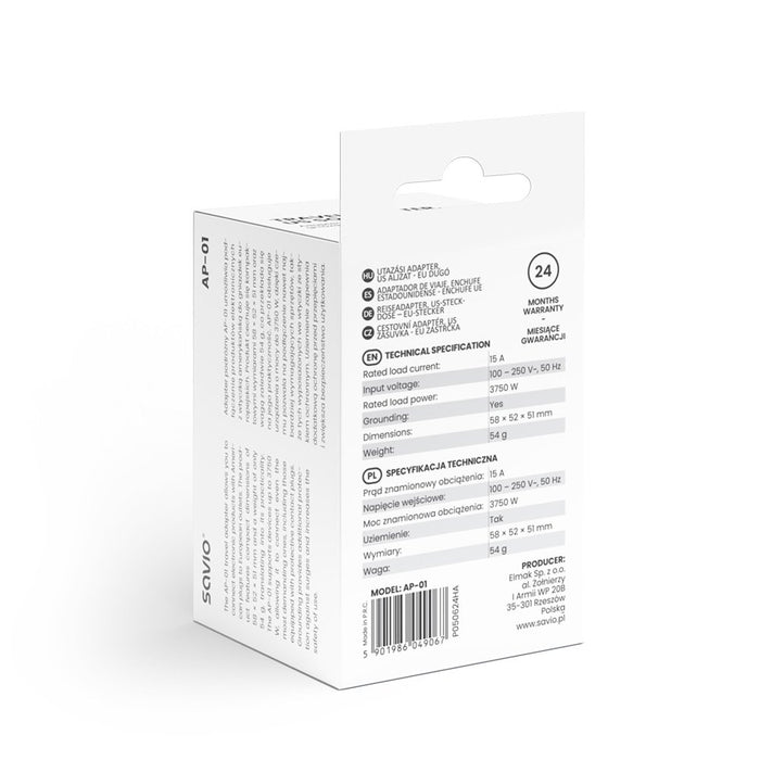 EAN 5901986049067 - Savio AP-01 adaptador e inversor de corriente Interior 3750 W Blanco imagen 5
