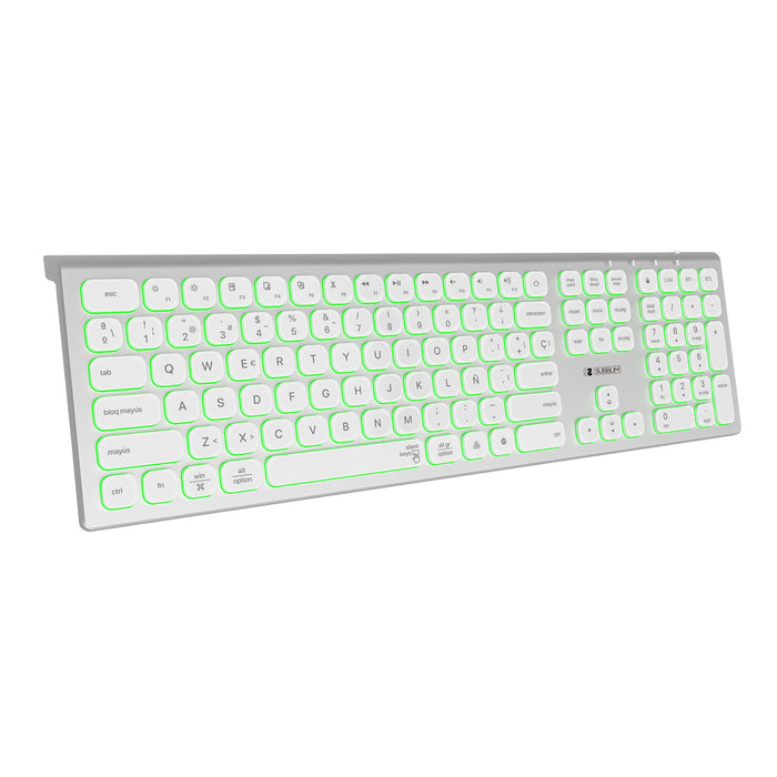 EAN 8436586742652 - SUBBLIM SUBKB-3MIE300 teclado Universal RF Wireless + Bluetooth QWERTY Español Plata, Blanco imagen 1