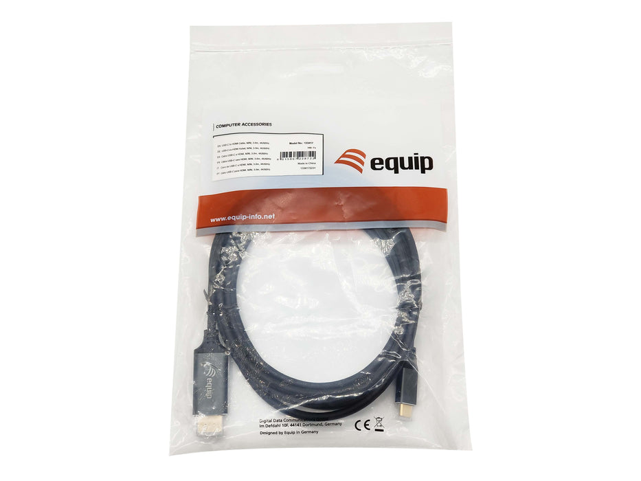 EAN 4015867228722 - Equip 133417 adaptador de cable de vídeo 3 m USB Tipo C HDMI tipo A (Estándar) Gris, Negro imagen 4