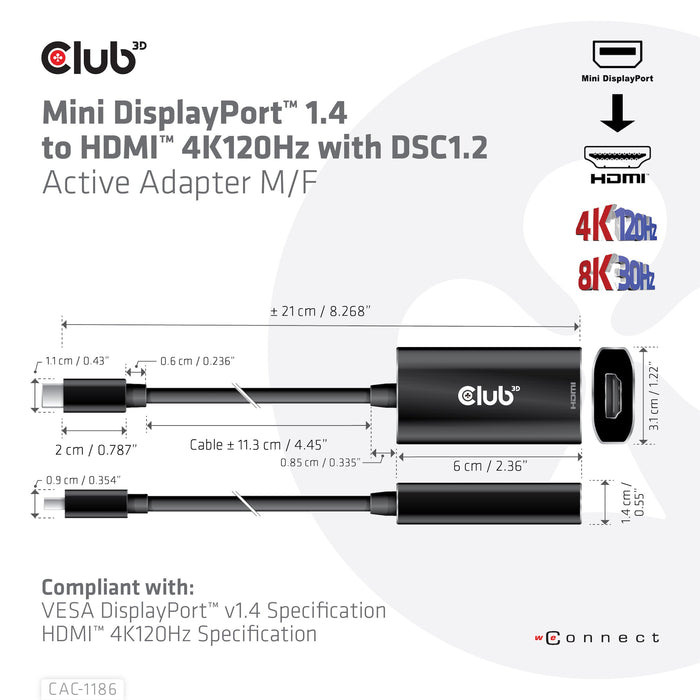 EAN 8719214471989 - CLUB3D CAC-1186 adaptador de cable de vídeo 0,15 m Mini DisplayPort HDMI tipo A (Estándar) Negro imagen 3