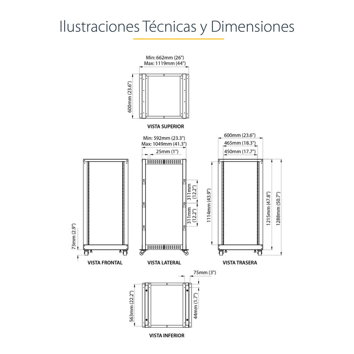EAN 0065030858519 - StarTech.com 4POSTRACK25U armario rack Rack o bastidor independiente Negro imagen 14