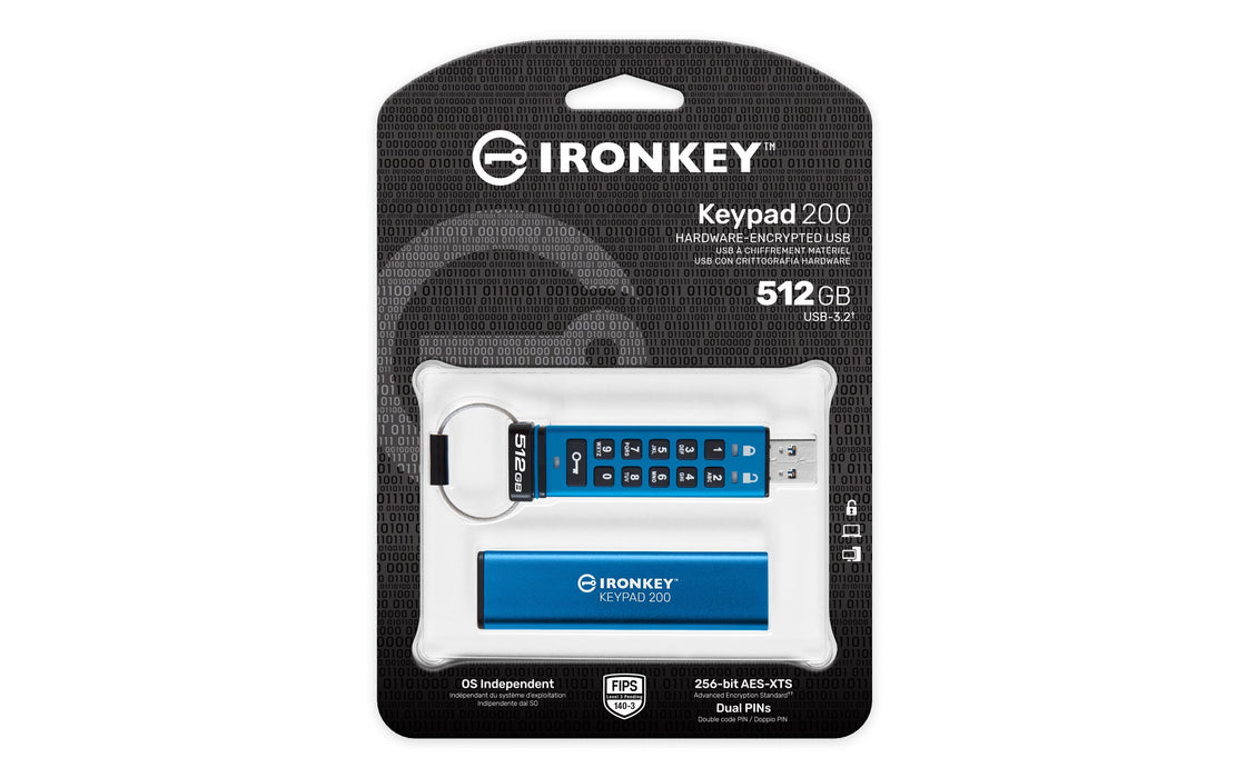 EAN 0740617345476 - Kingston Technology IronKey Keypad 200 unidad flash USB USB tipo A 3.2 Gen 1 (3.1 Gen 1) Azul imagen 3