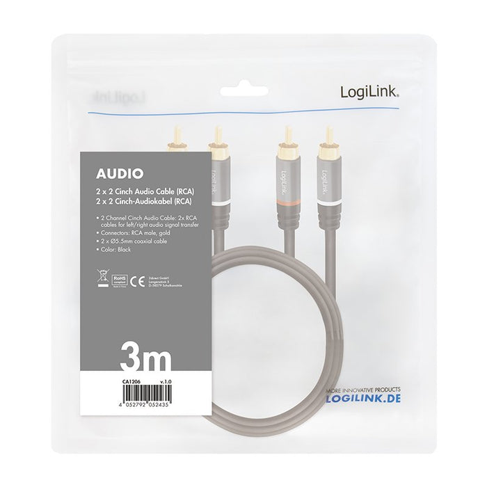 EAN 4052792052435 - LogiLink CA1206 cable de audio 3 m 2 x RCA Negro imagen 4