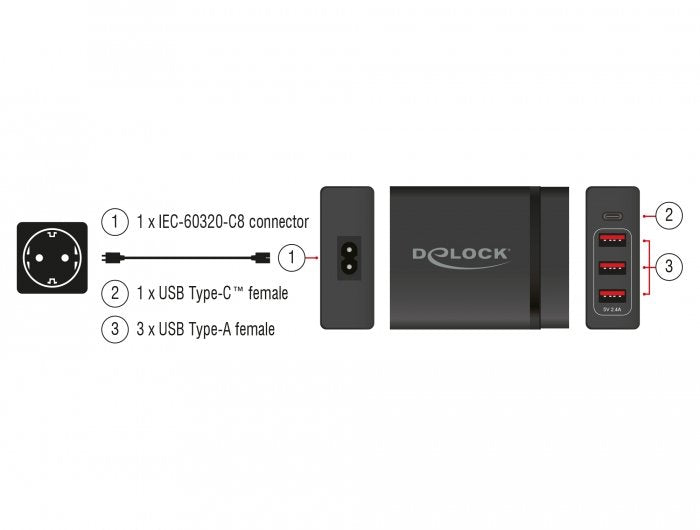 EAN 4043619639748 - DeLOCK USB-Wandladegerät 63974 Universal Negro Corriente alterna Interior imagen 4