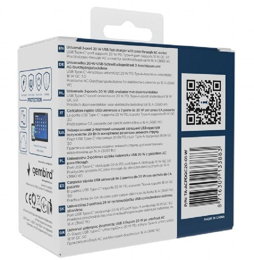 EAN 8716309133883 - Gembird TA-ACPDQC20-01-W cargador de dispositivo móvil Universal Blanco Corriente alterna Carga rápida In imagen 6