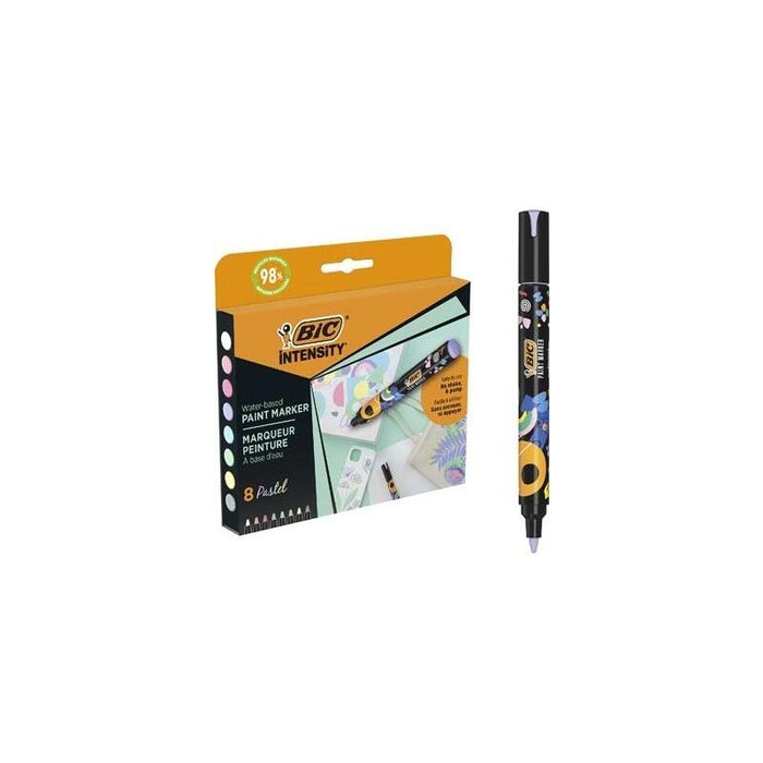 Bic Intensity Pack De 8 Marcadores De Pintura - Punta Media - Tinta Con Base De Agua - 98% De Materiales Reciclados -