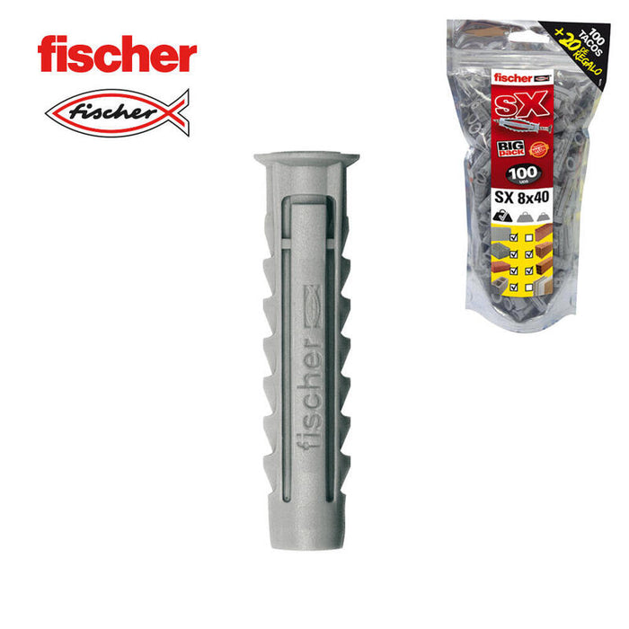 Big Pack Tacos Fischer Sx Ø8x40mm 100 Unid. + 20 Unid. Gratis 568726