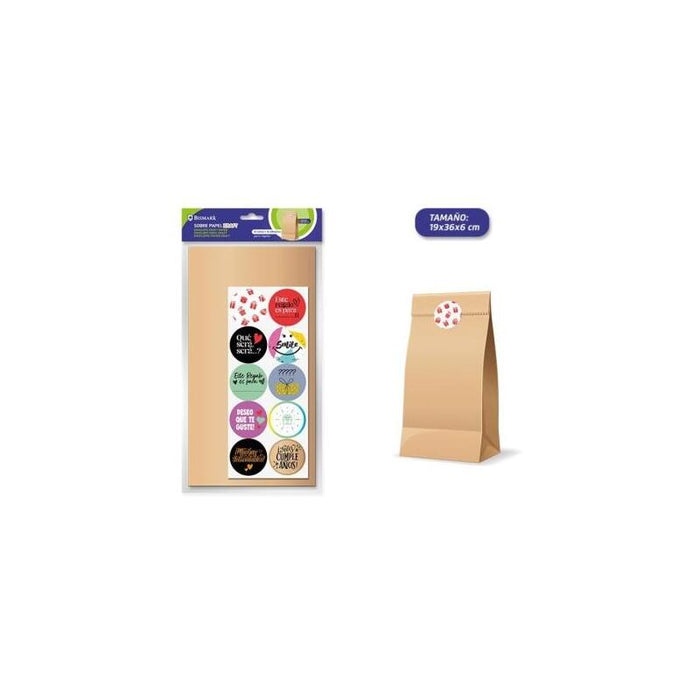 Bismark Pack De 10 Sobres Papel Kraft 50grs Con 10 Pegatinas Para Cierre - Medidas 19x36x6cm - Ideal Para Regalos -