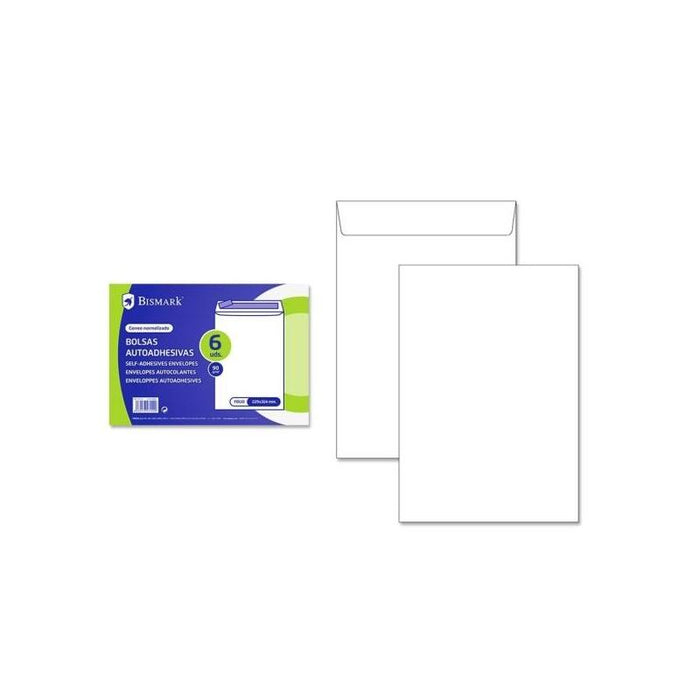 Bismark Pack De 6 Sobres De Papel 90gr - Medidas 184x261mm - Cierre Autoadhesivo - Blanco