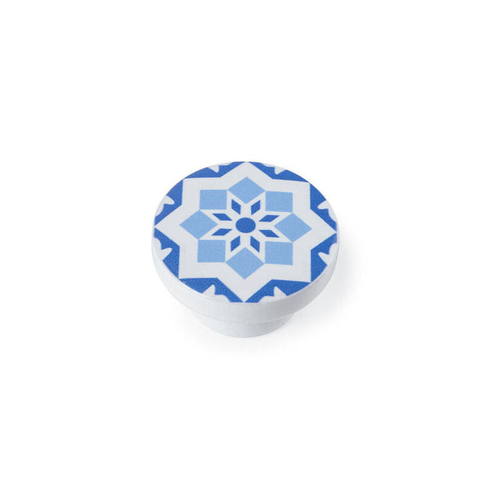 Blister Con 4 Pomos Redondos Para Mueble Fabricado En Madera Acabado Azul Mod. E242 Ø38mm Rei